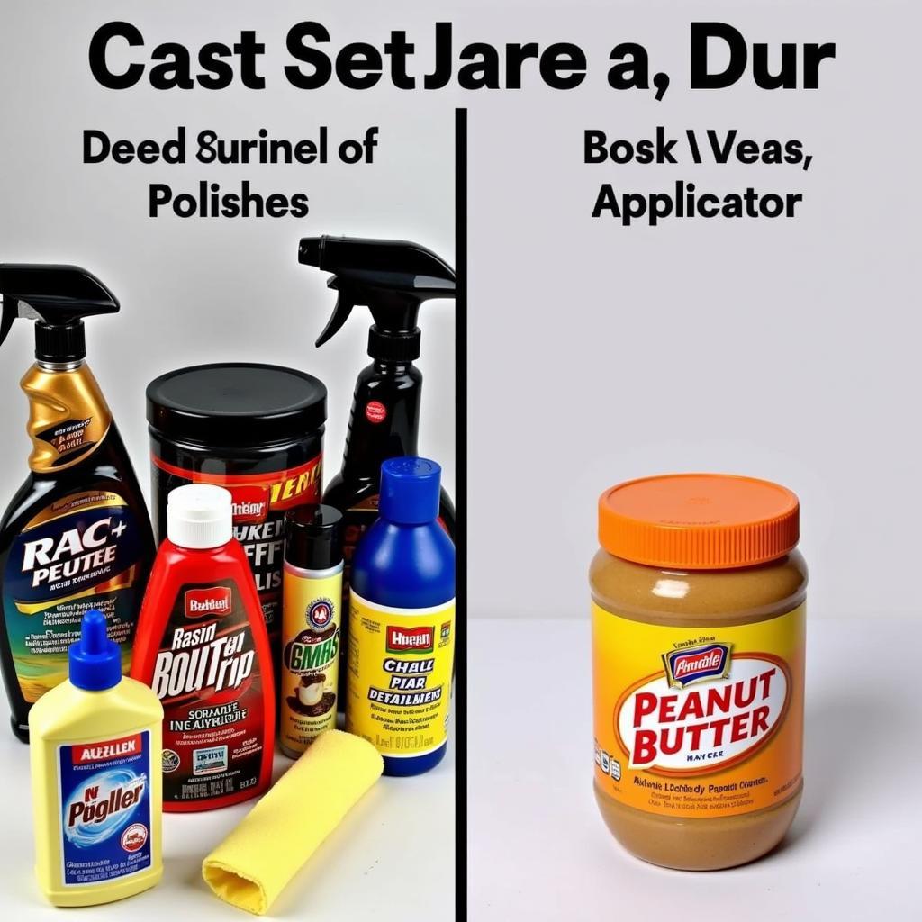 Car detailing supplies next to a jar of peanut butter