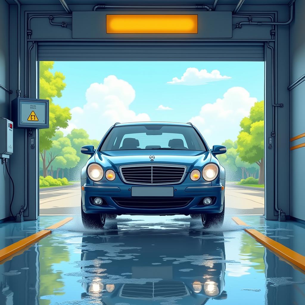 Car exiting an automatic car wash