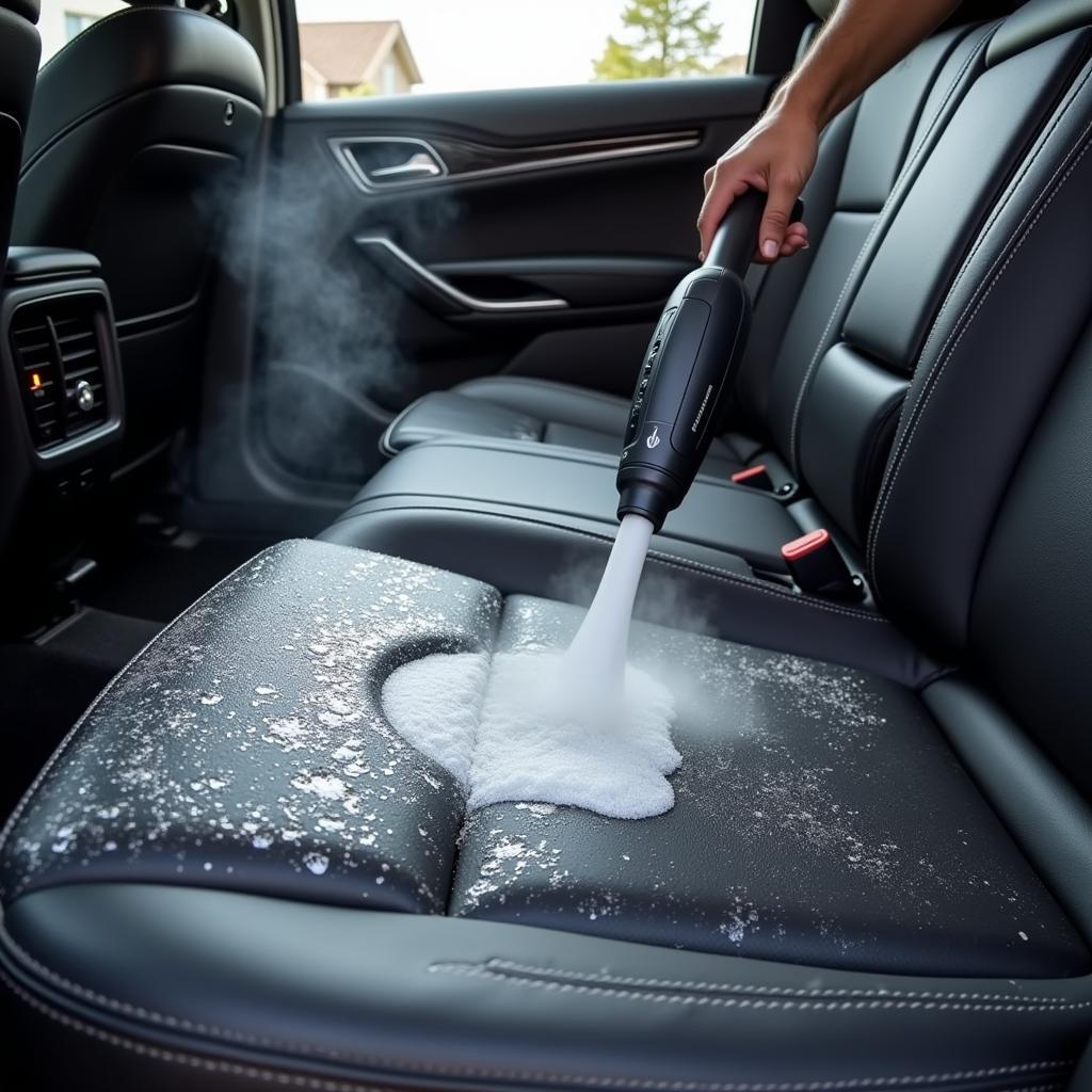 Car interior detailing steam cleaning