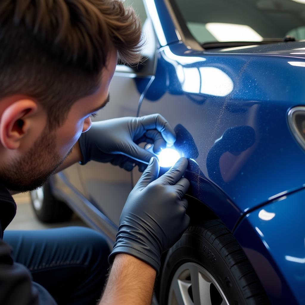 Inspecting Car Paint After Correction