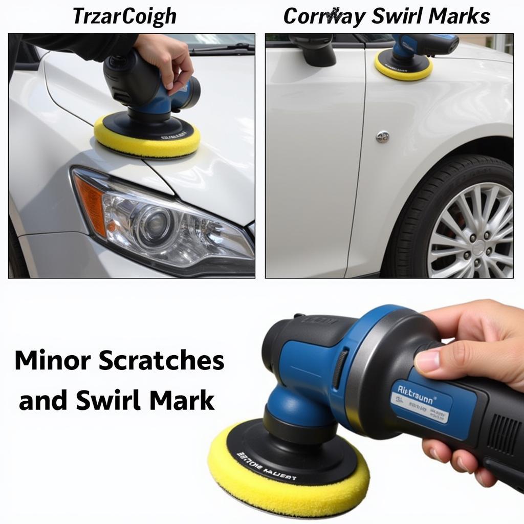 Applying car polish to remove scratches