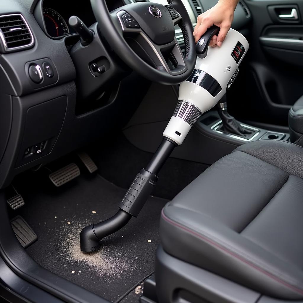 Person Vacuuming Car Interior