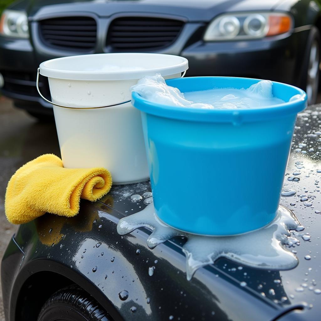 Car wash buckets and mitts