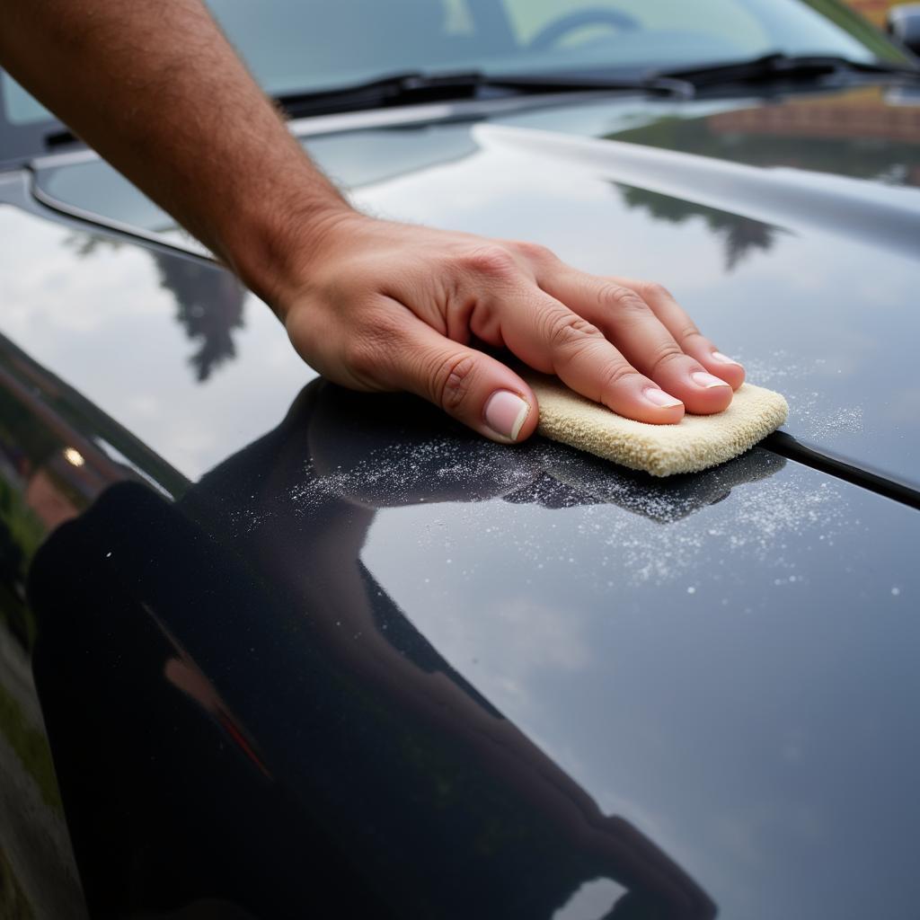 Using a clay bar to decontaminate car paint during exterior detailing