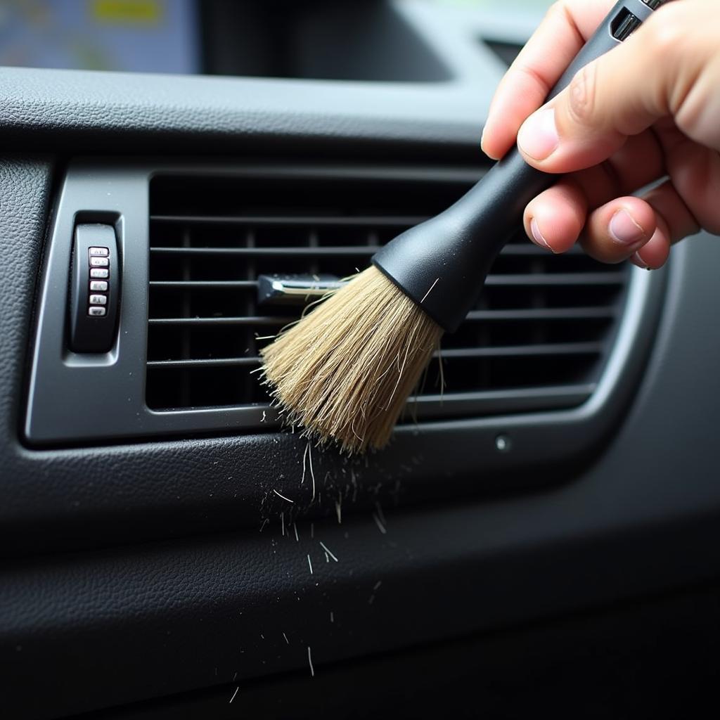 Cleaning Car Interior with a Detailing Brush