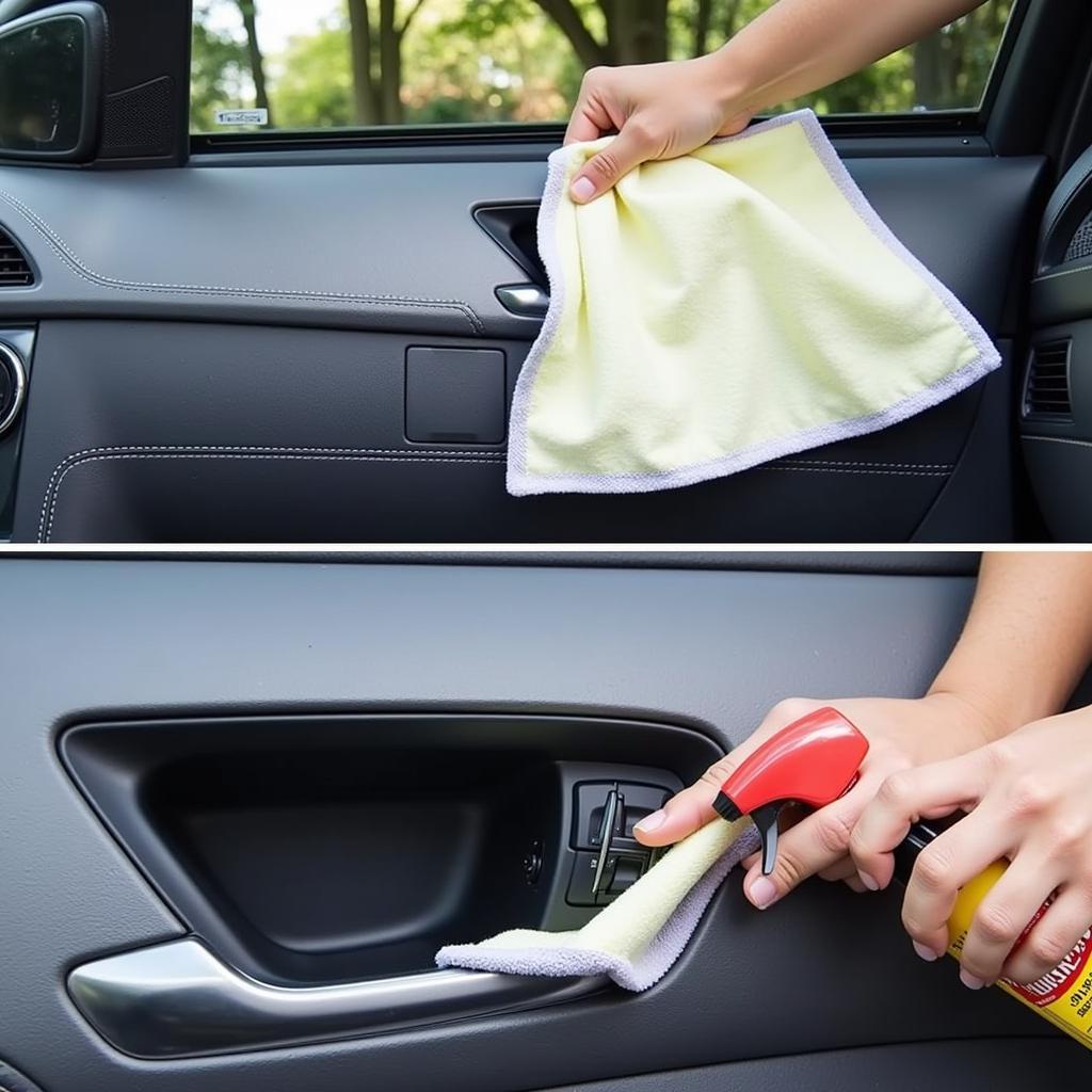 Cleaning Car Trim with Microfiber Cloth