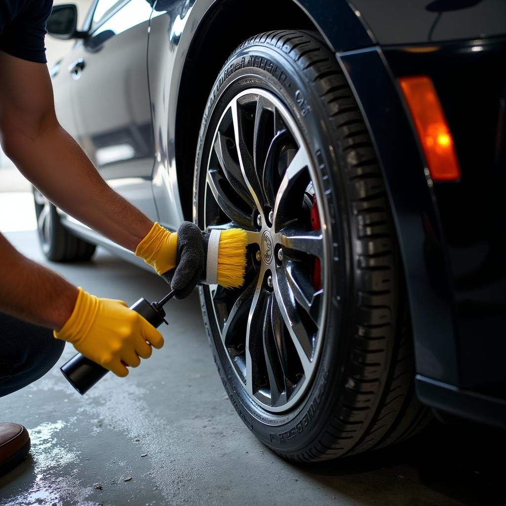 Cleaning Wheels with Detailing Brushes