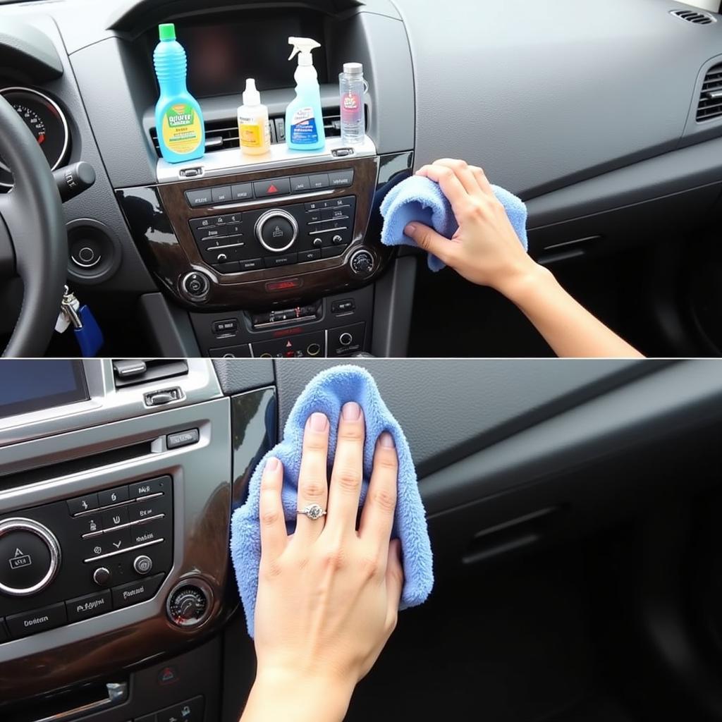 Cleaning Dashboard and Console with Microfiber Cloth