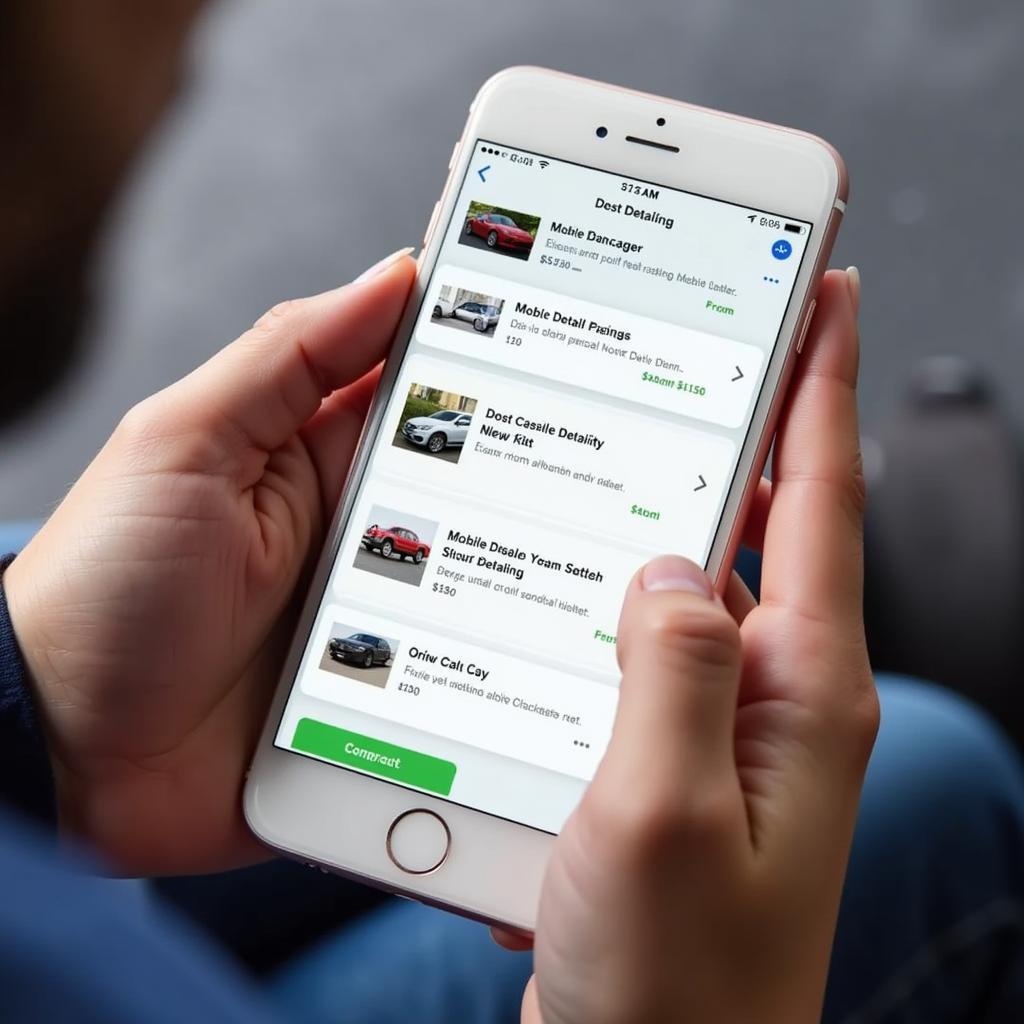 Customer Comparing Mobile Detailing Services on a Phone