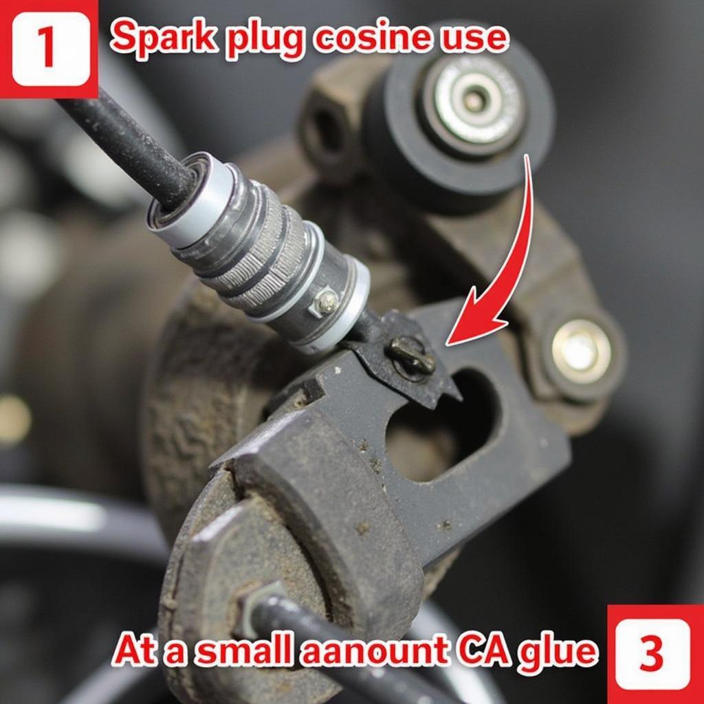 Connecting spark plug wires to the distributor cap in a model car engine.