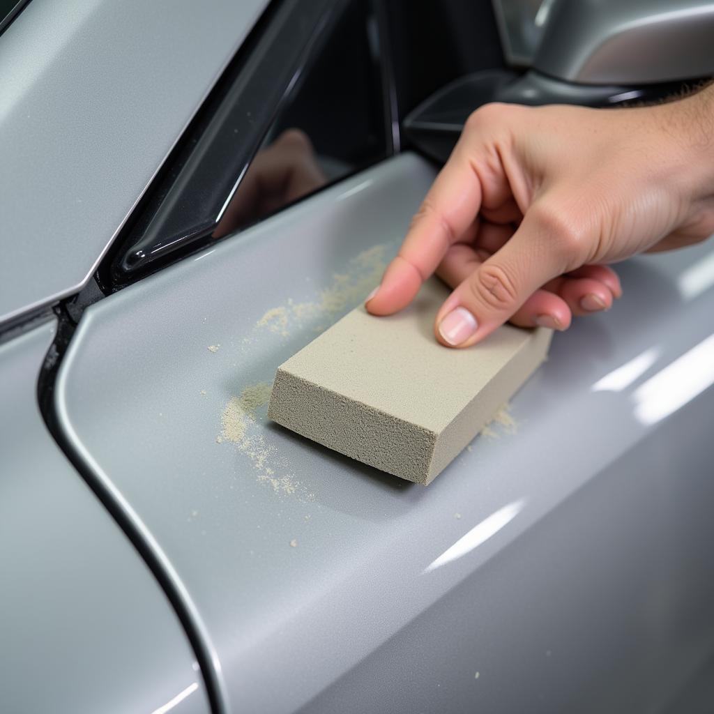 Decontaminating silver car paint using a clay bar