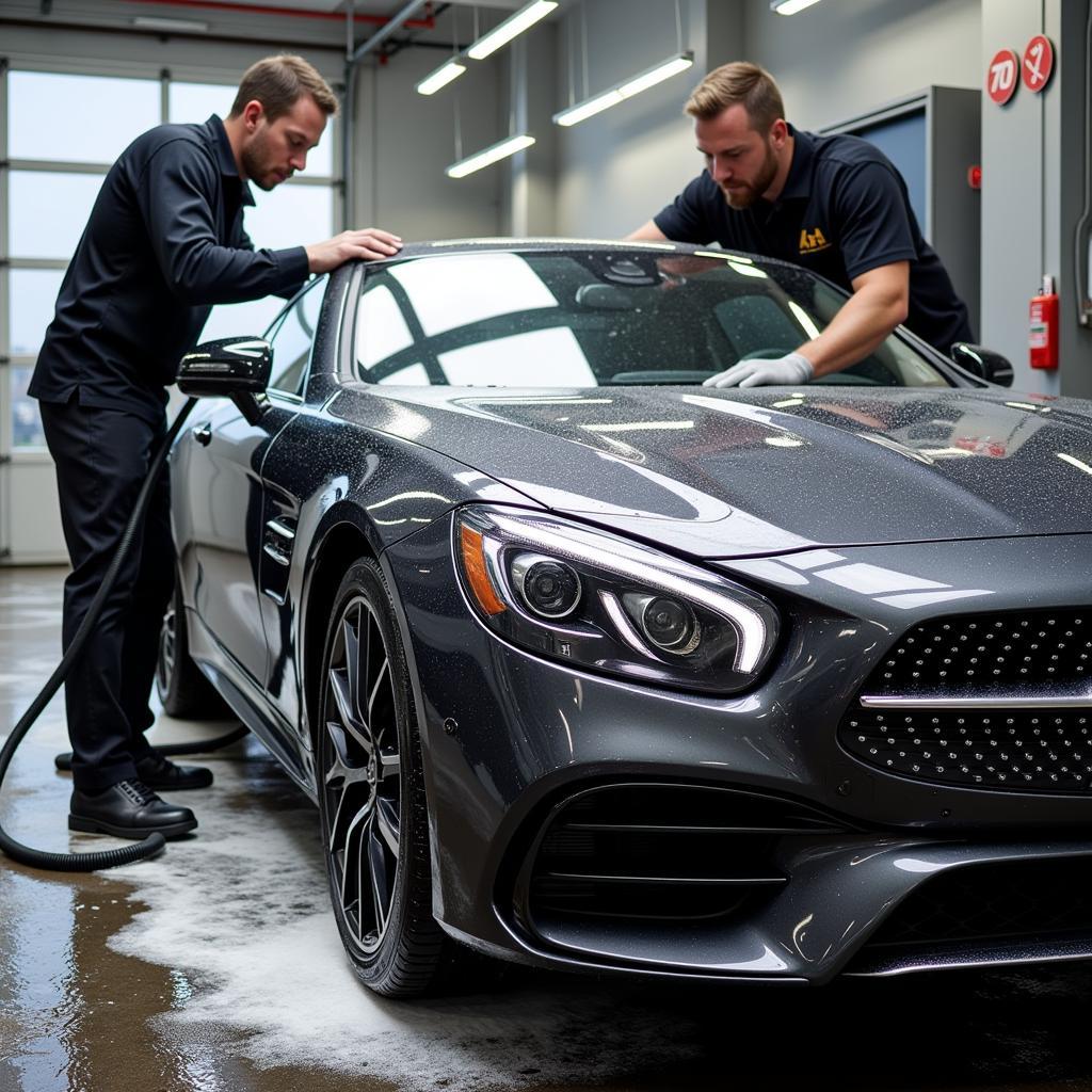 Car undergoing a meticulous DMC detailing process