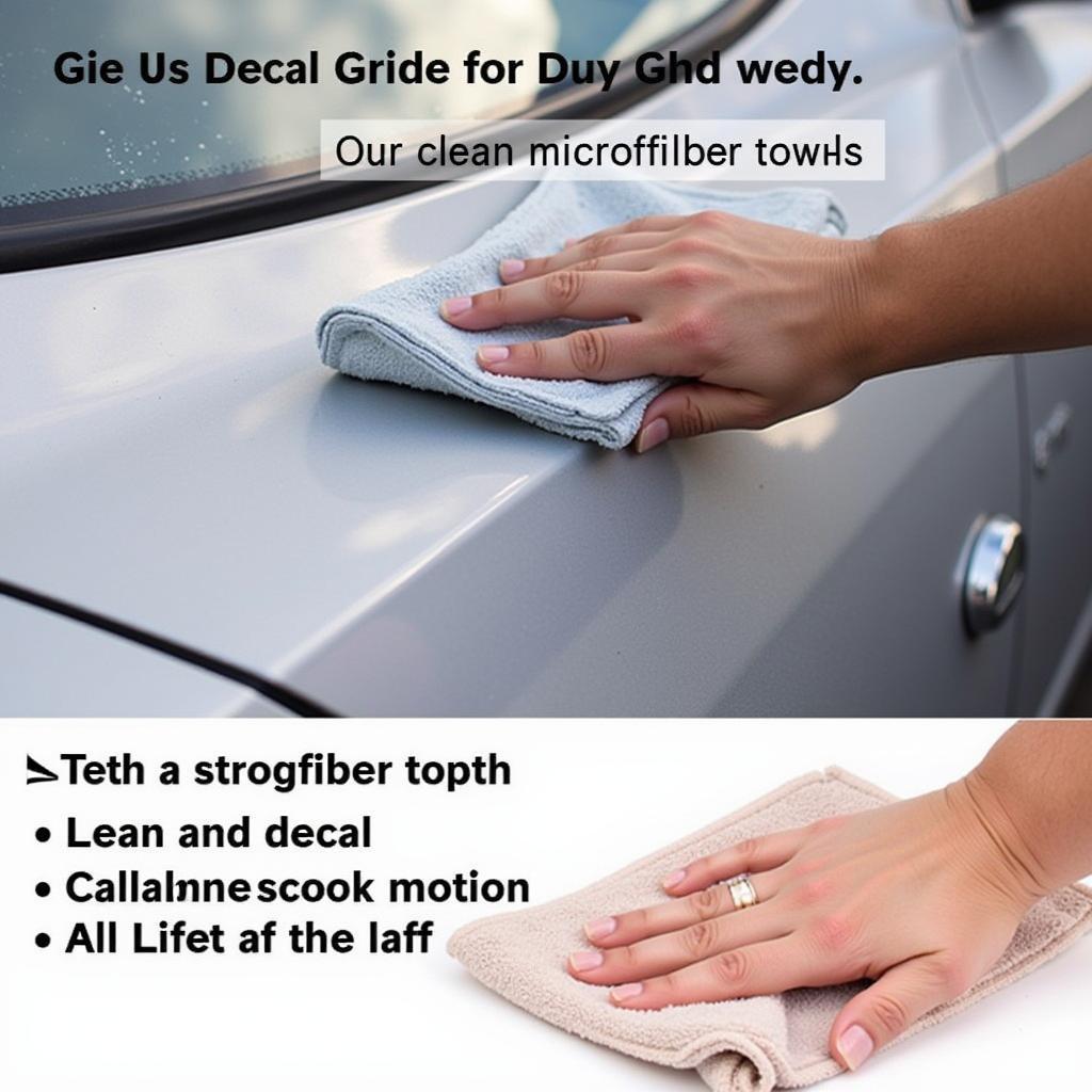 Drying a car with decals using the blotting method with a microfiber towel