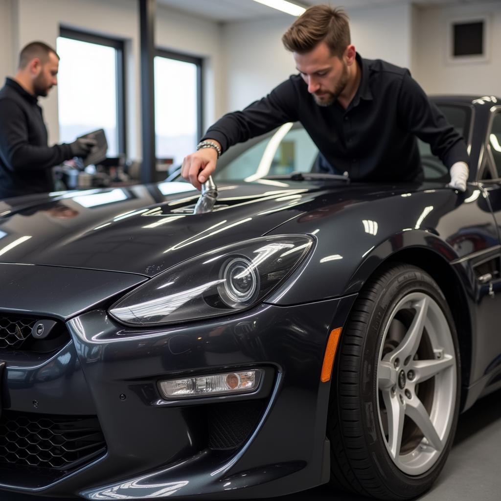 Applying ceramic coating on a car in Duluth, MN