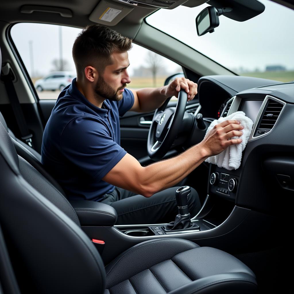 Professional cleaning the interior of a car