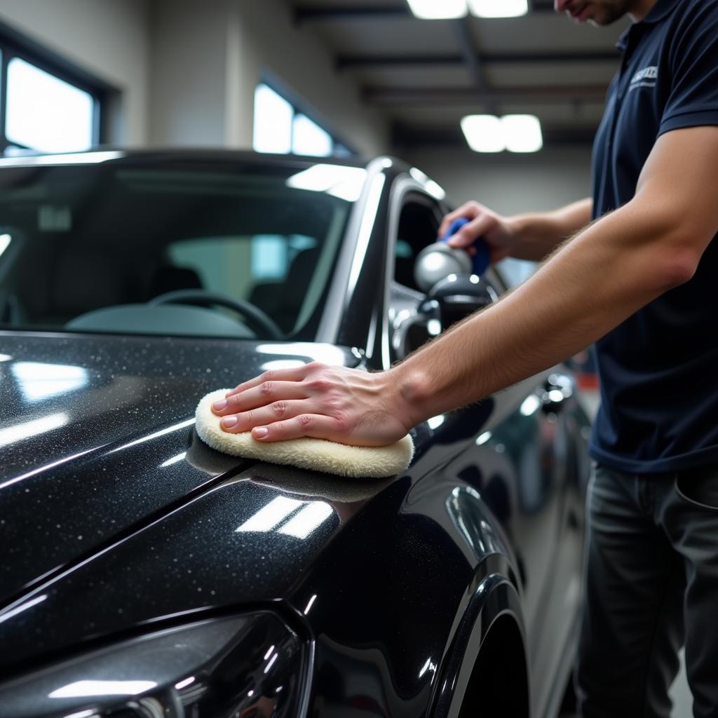 Car undergoing exterior detailing