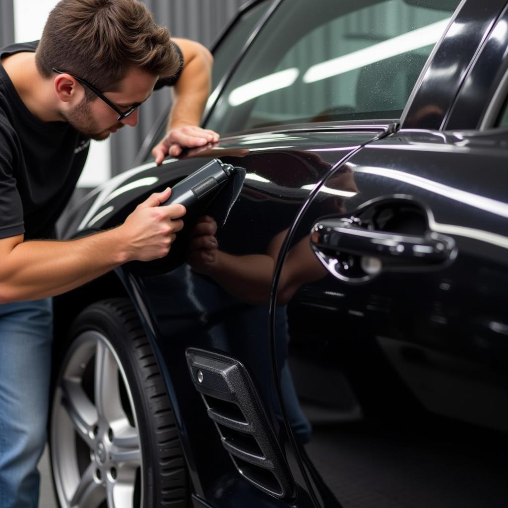 Car getting exterior detailing in Houston