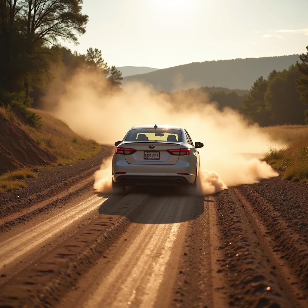 Car driving on a dusty road