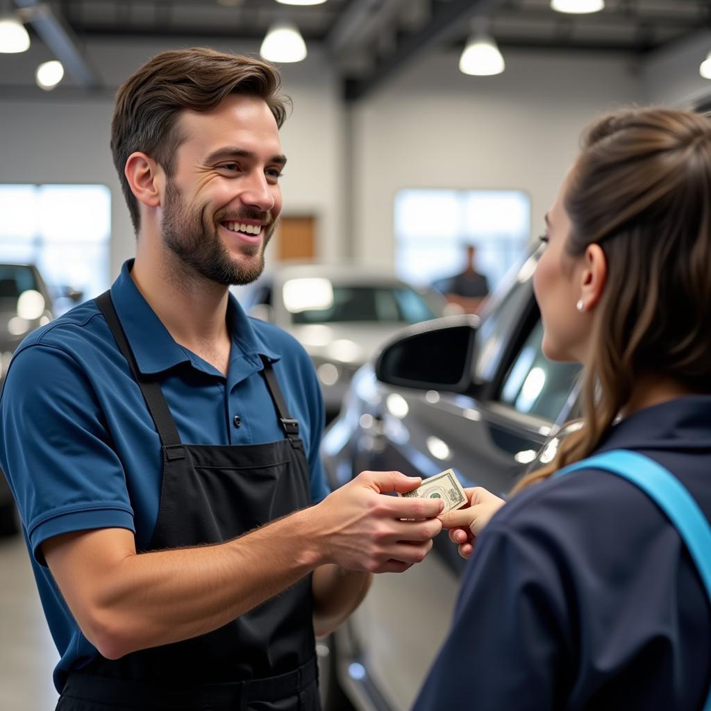 Happy Car Detailer Receiving a Tip