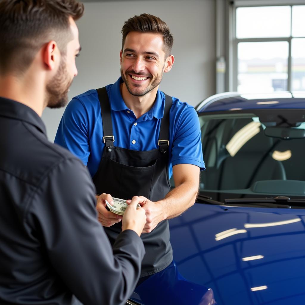 Happy Car Detailer Receiving a Tip