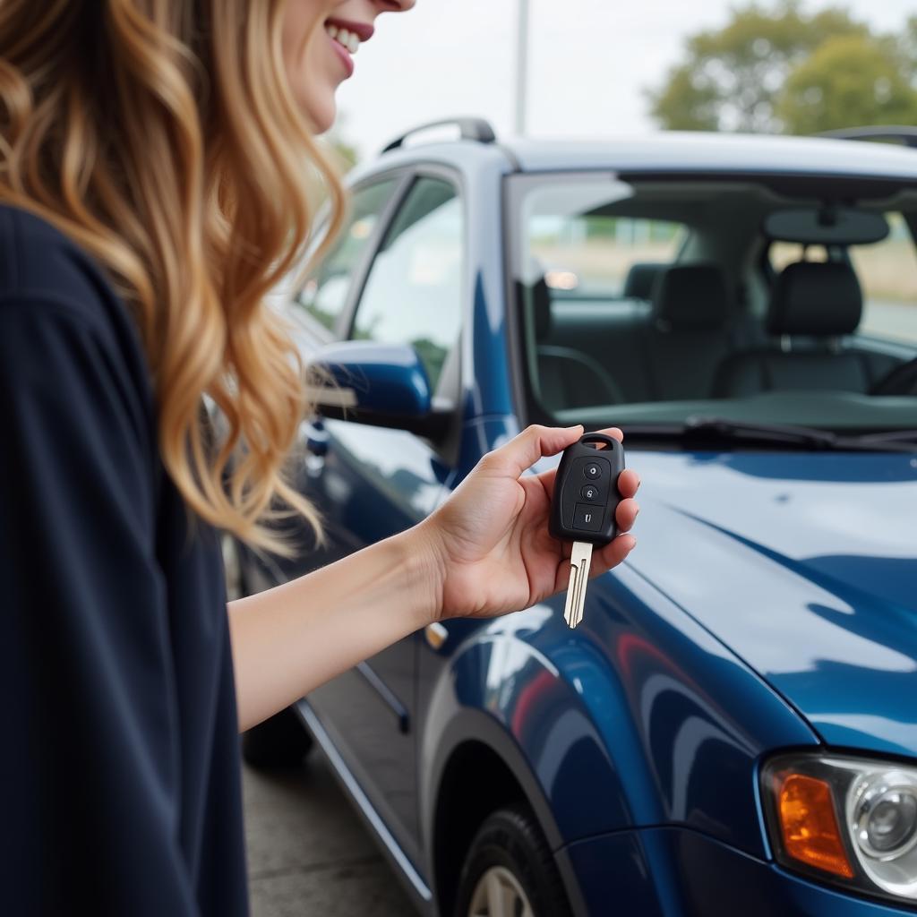 Satisfied Customer Receiving Car Keys After Detailing