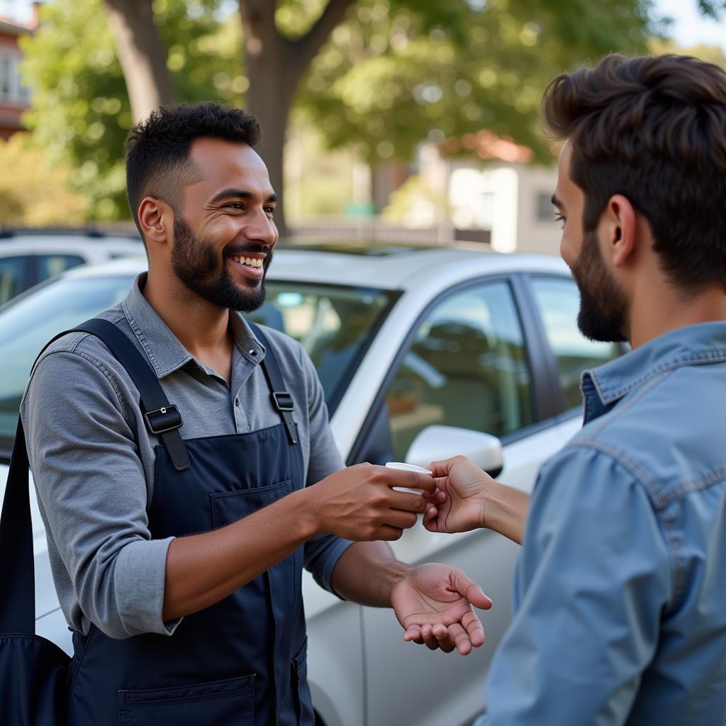 Happy Car Owner Tipping Detailer