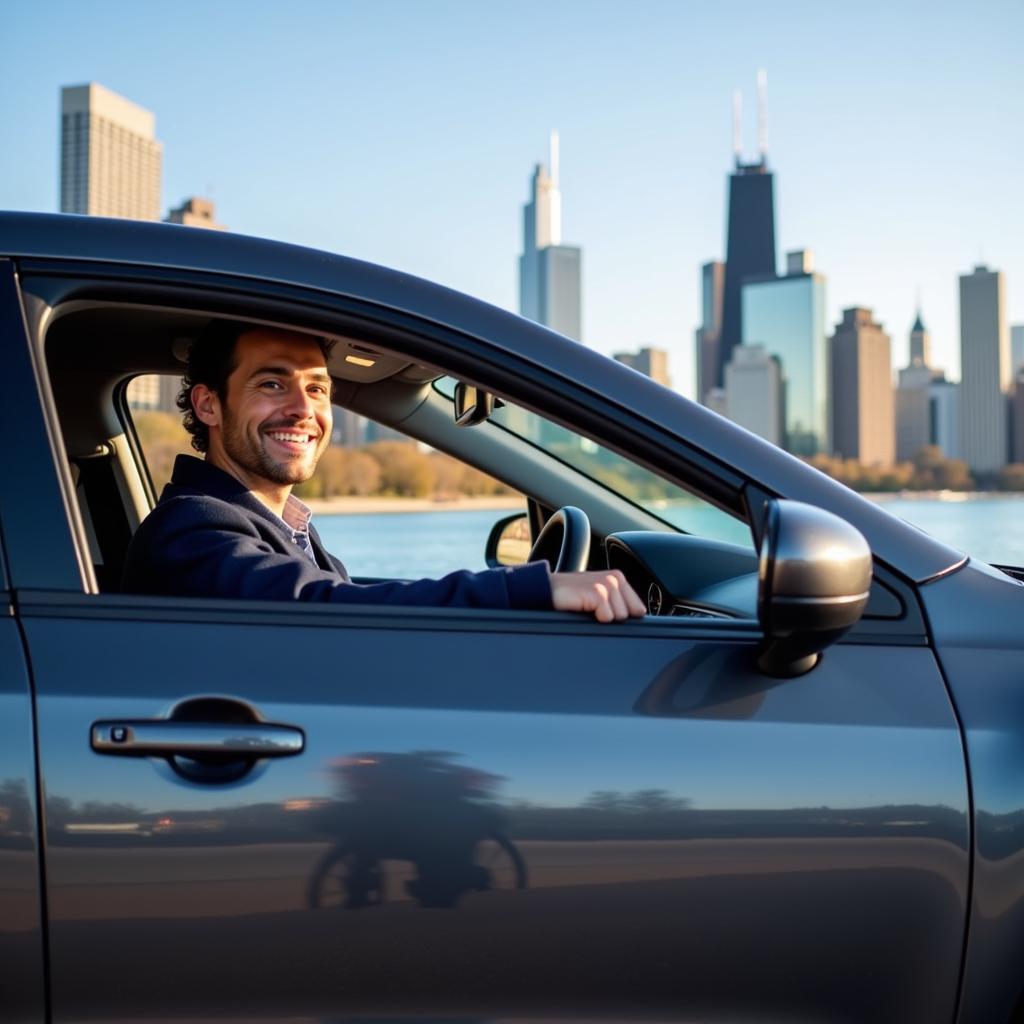 Happy Chicago Driver in a Clean Car