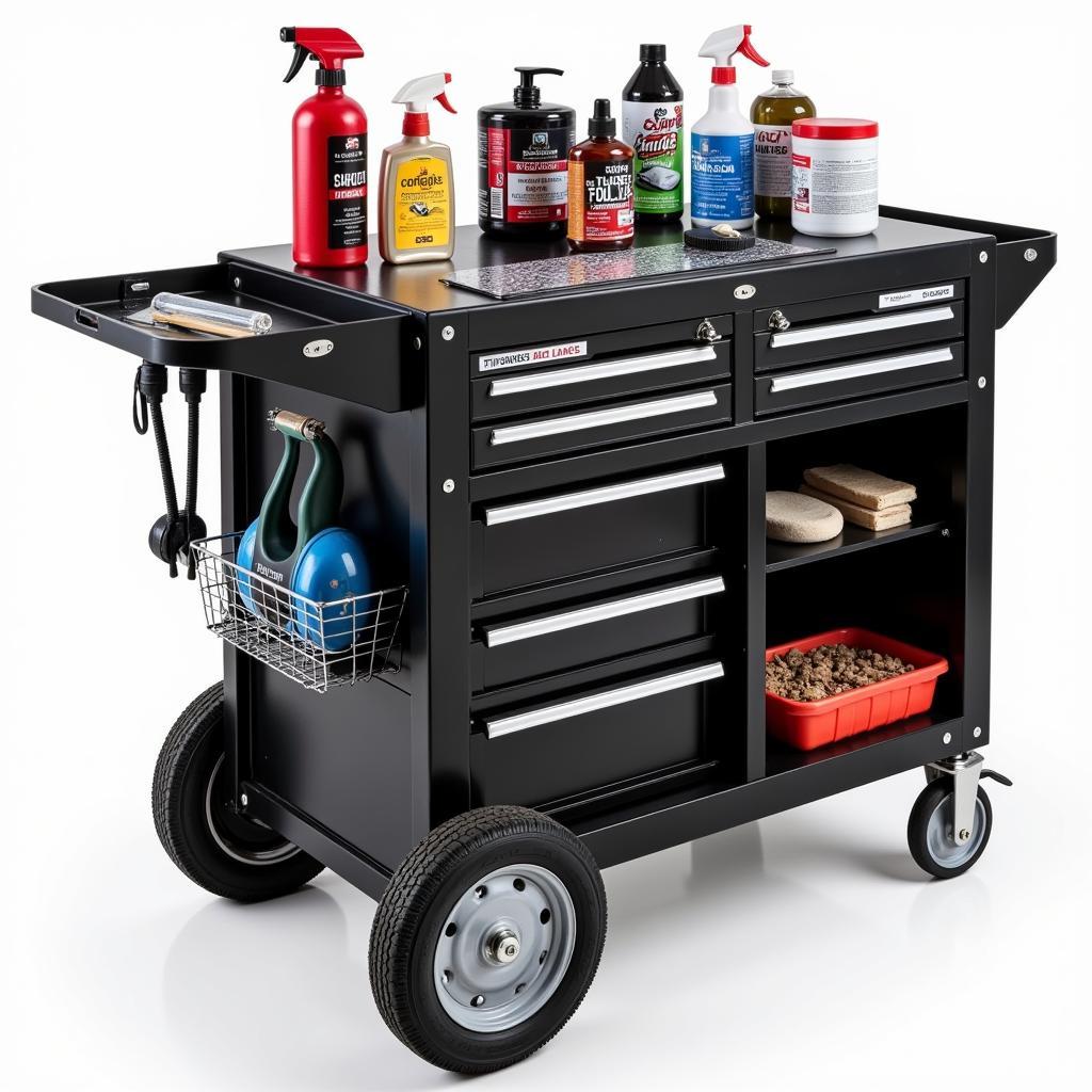 Heavy-Duty Detailing Cart with Steel Frame and Rubber Wheels