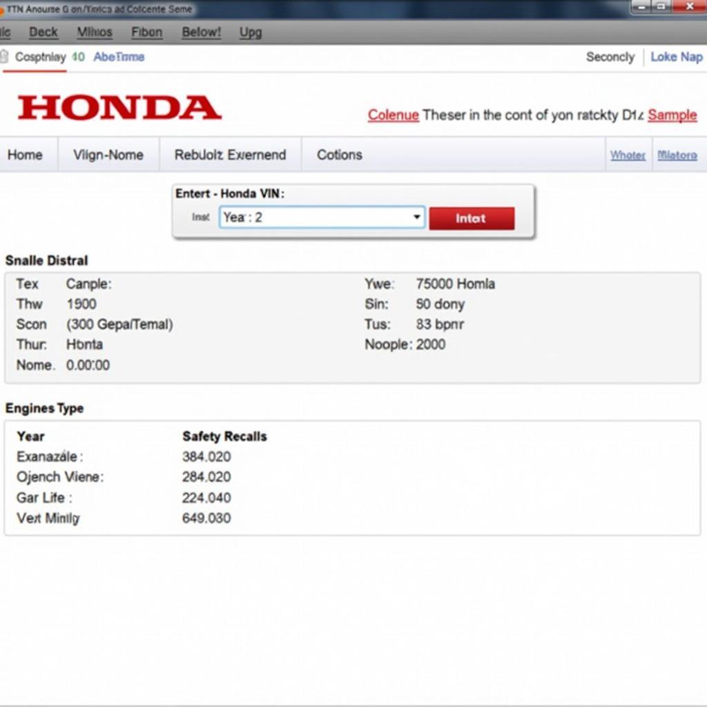 Example of Honda VIN Decoder Website