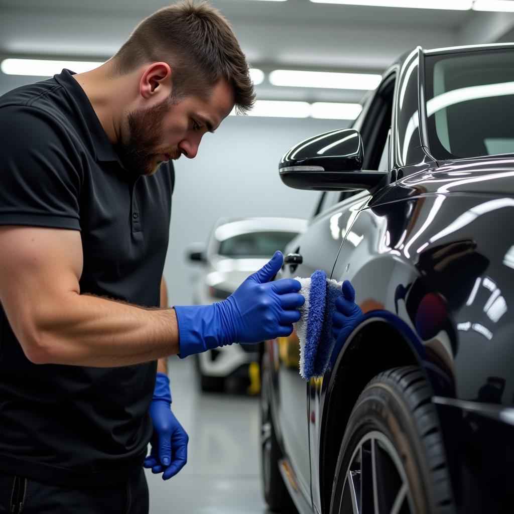 Professional Detailer Working on a Car