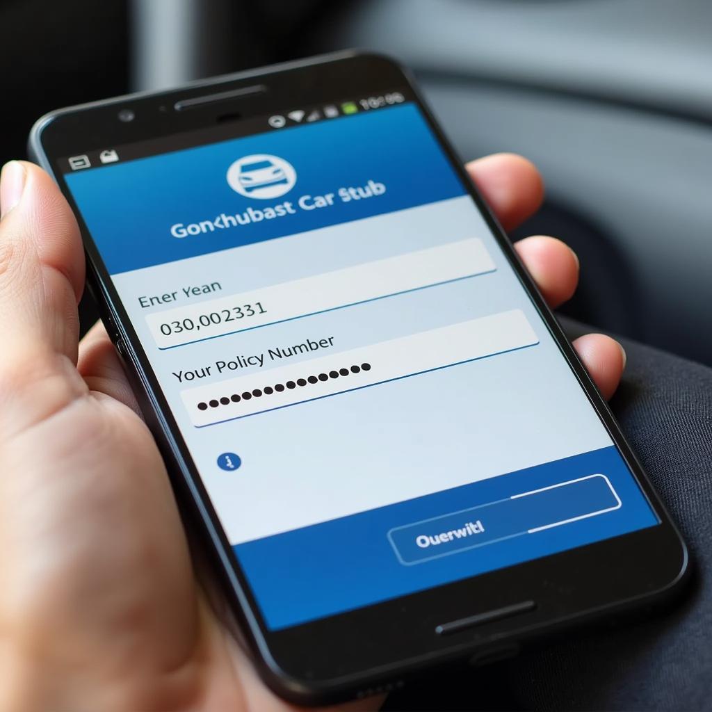 Smartphone displaying car insurance app login screen