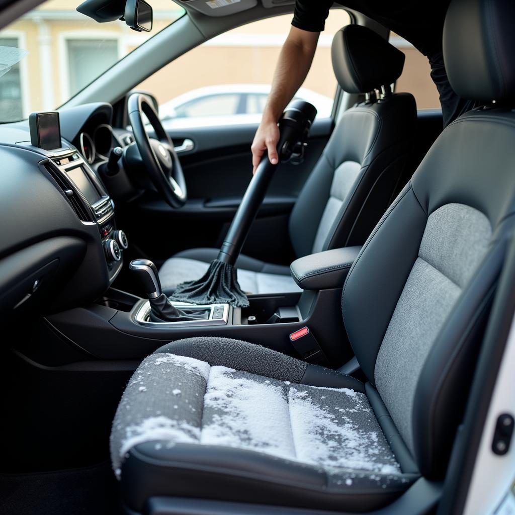 Cleaning and vacuuming the interior of a car in London Ontario