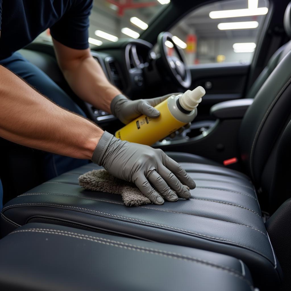 Leather car seat cleaning in Omaha by professional detailer