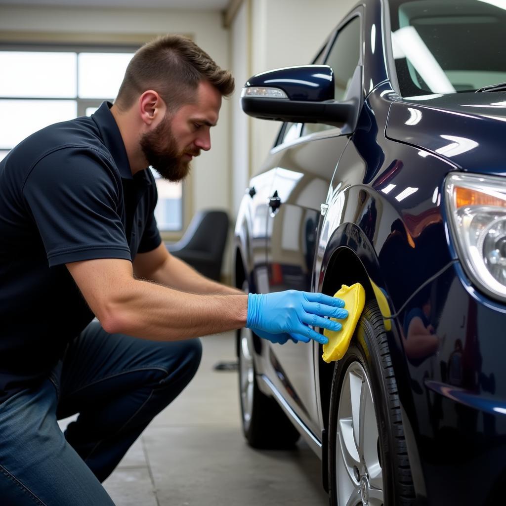 Lennox Head Car Detailer Applying Wax