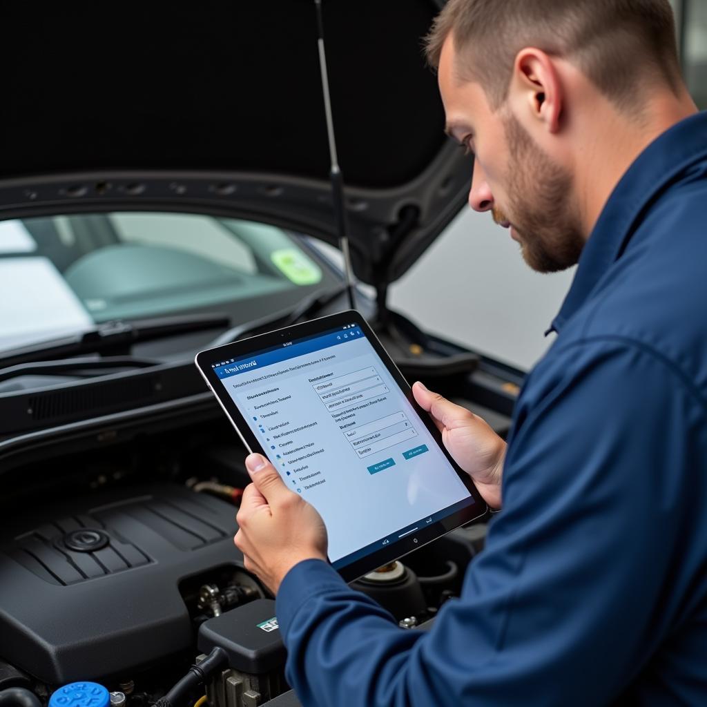 Mechanic Checking Car VIN for Repairs