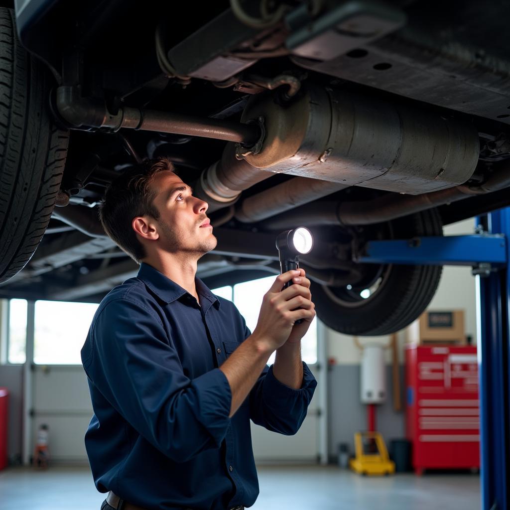 Mechanic Inspecting Car