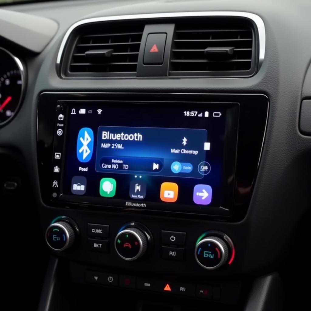 Modern mechless car stereo installed in a car dashboard