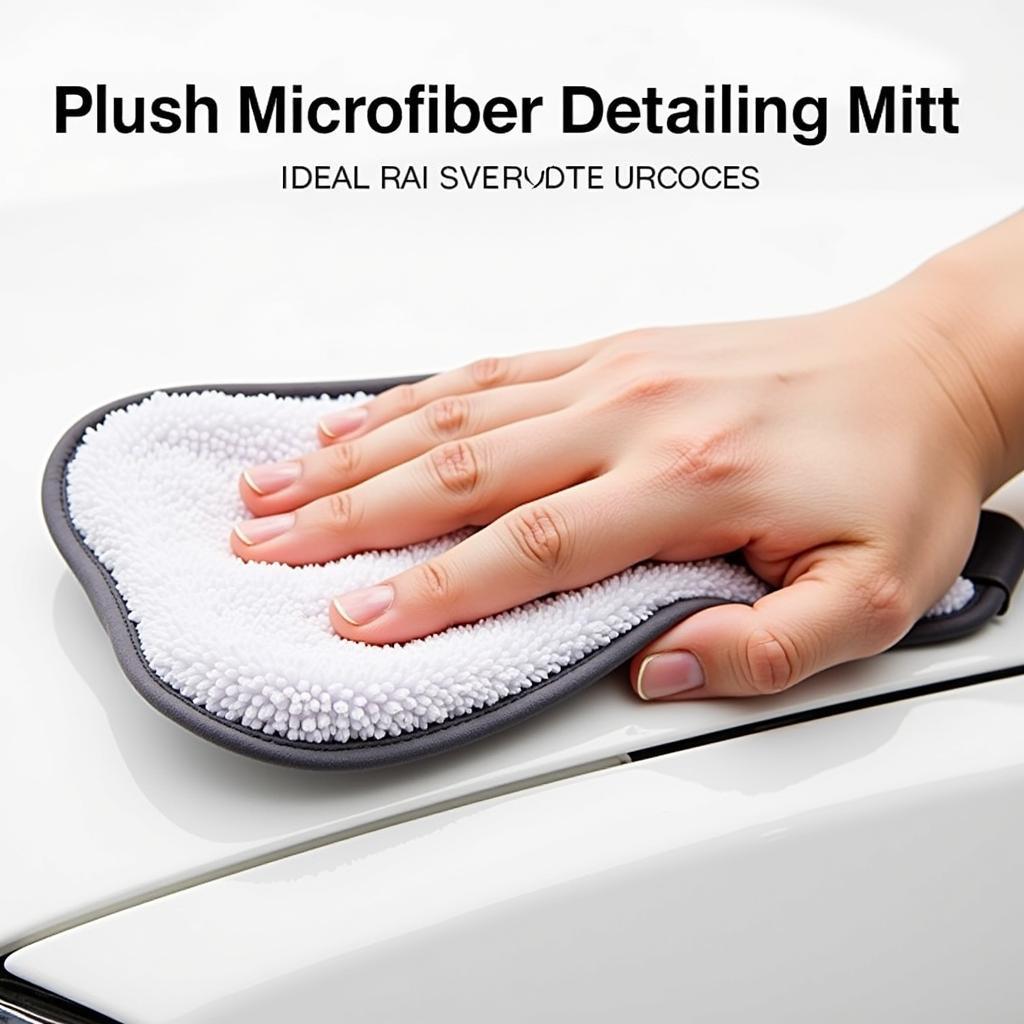 A hand holding a microfiber detailing mitt