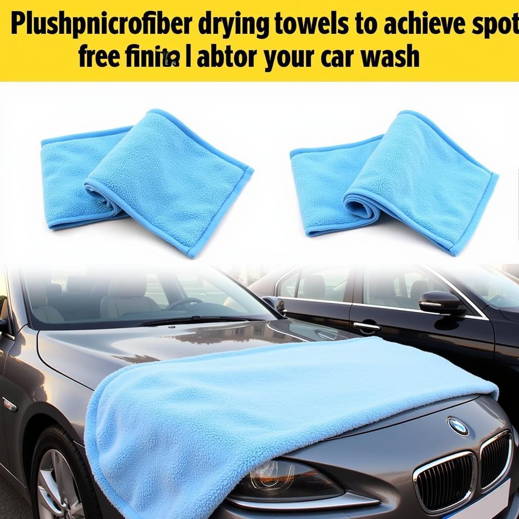 Two microfiber drying towels with a car in the background