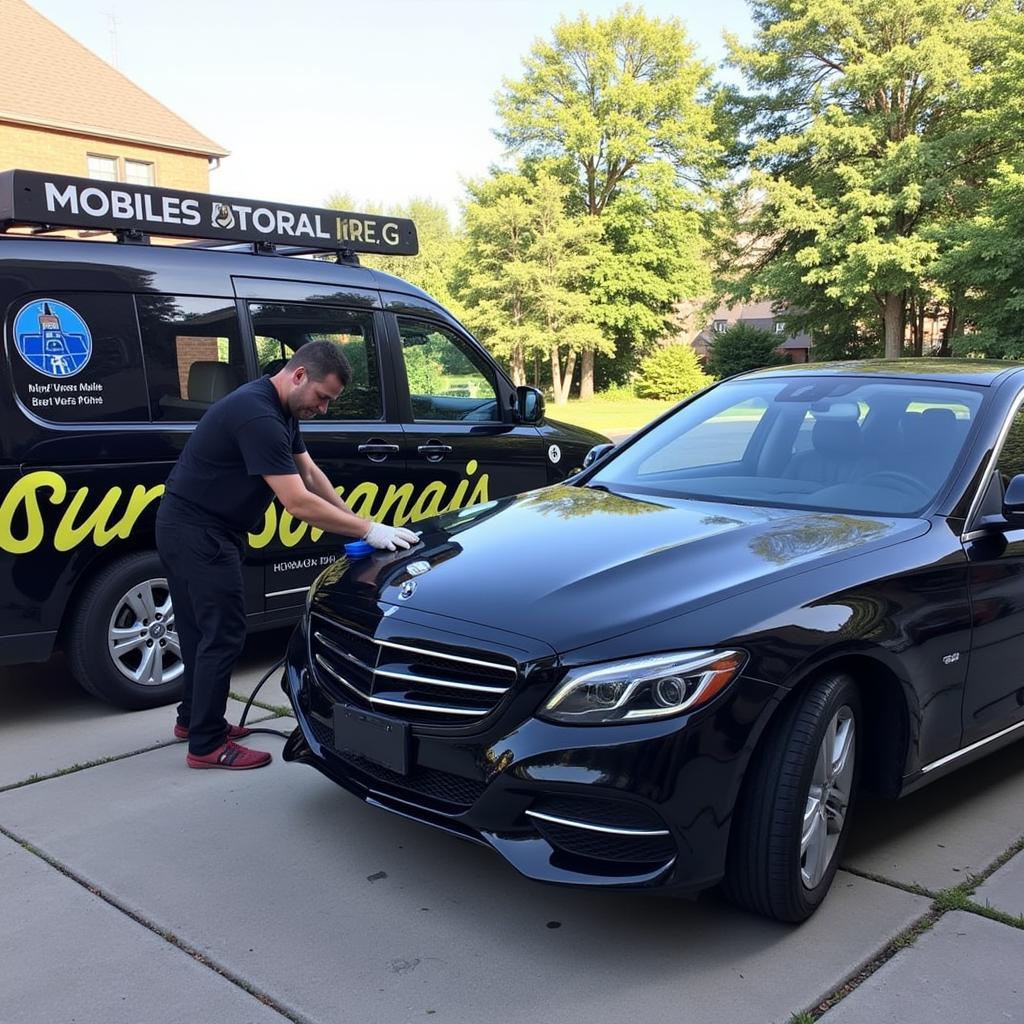 Mobile Car Detailer Working Onsite