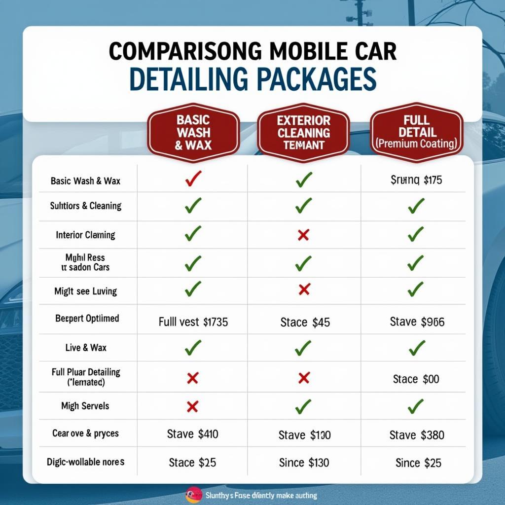 Mobile Car Detailing Price Comparison Chart