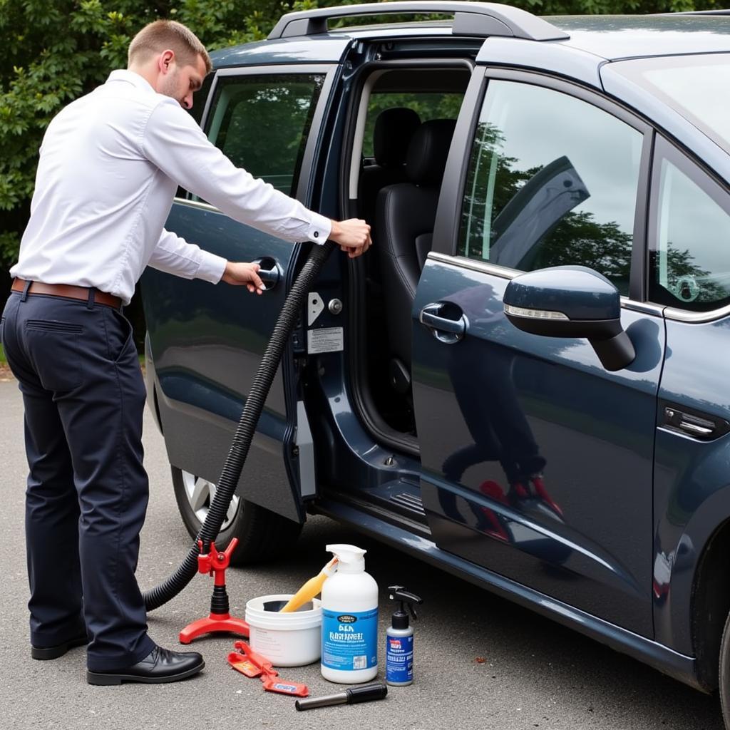 Mobile car detailing service in action