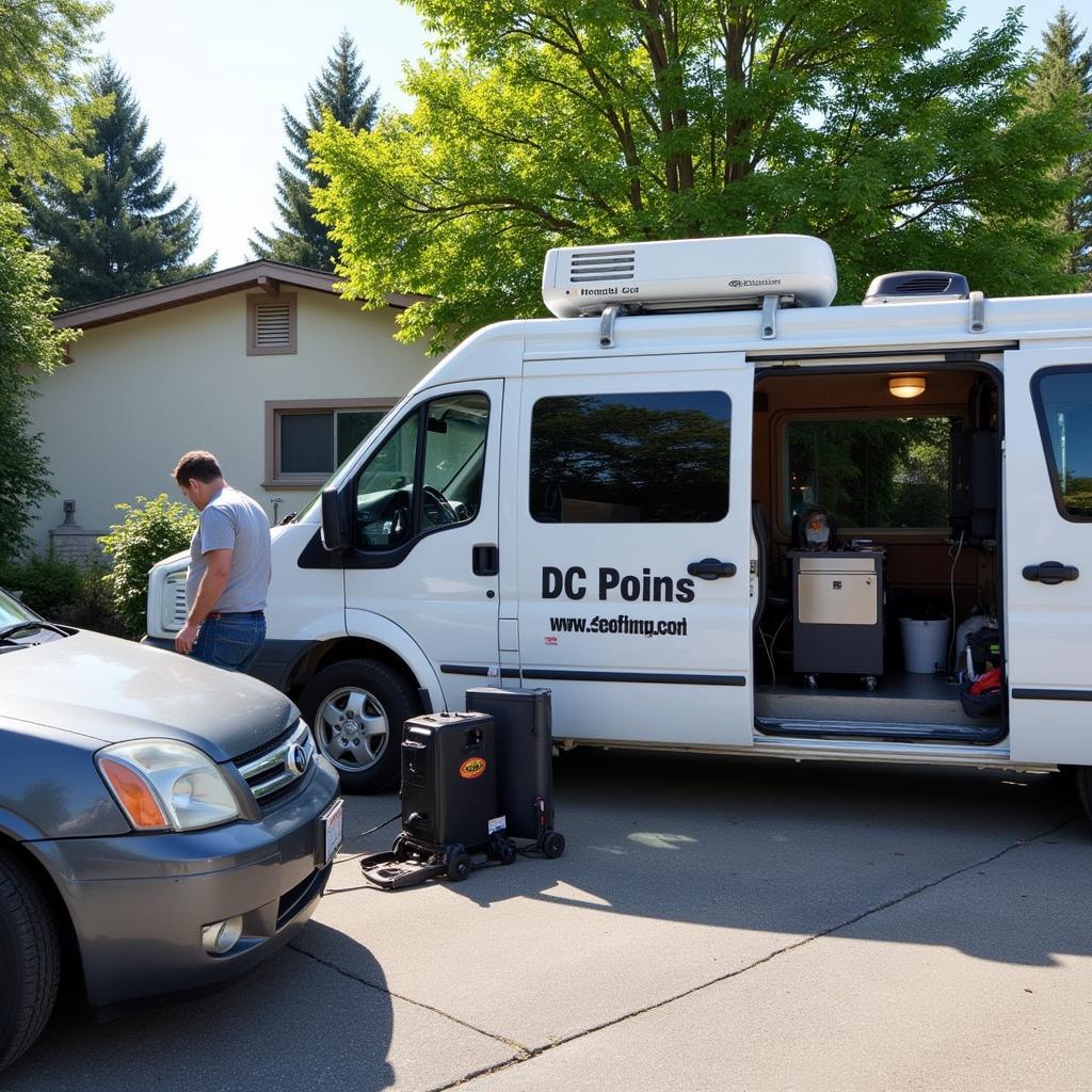 A mobile car detailing service in action at a customer's home.