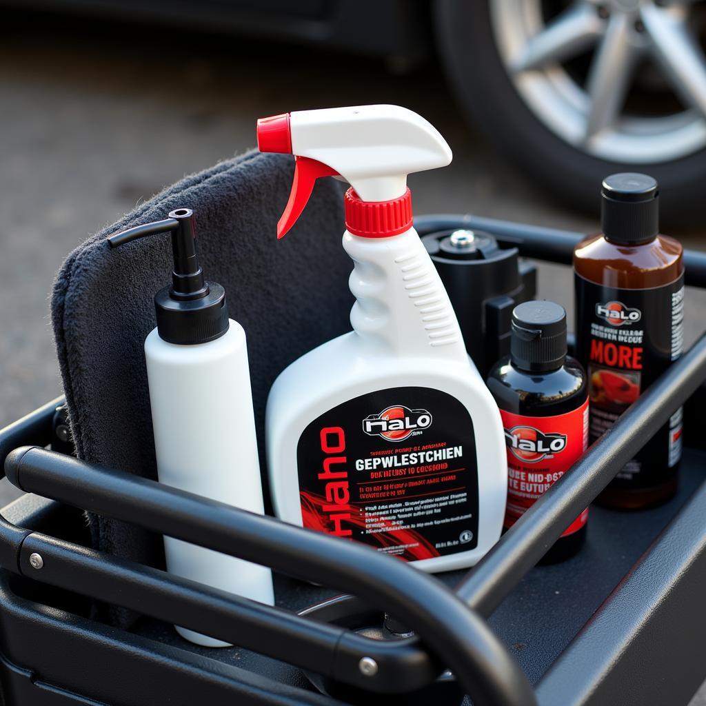 A range of car detailing products and equipment.