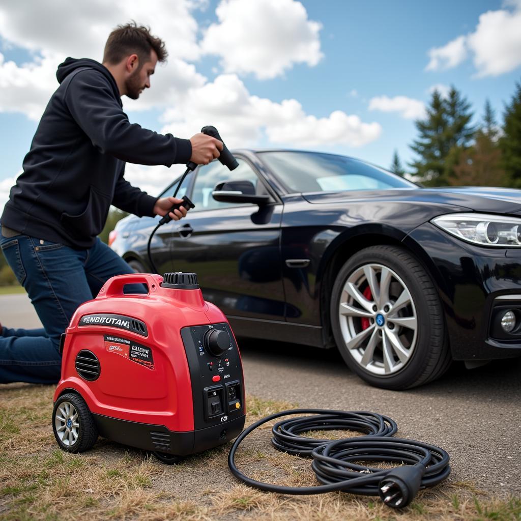 Mobile Car Detailing Setup with a Generator