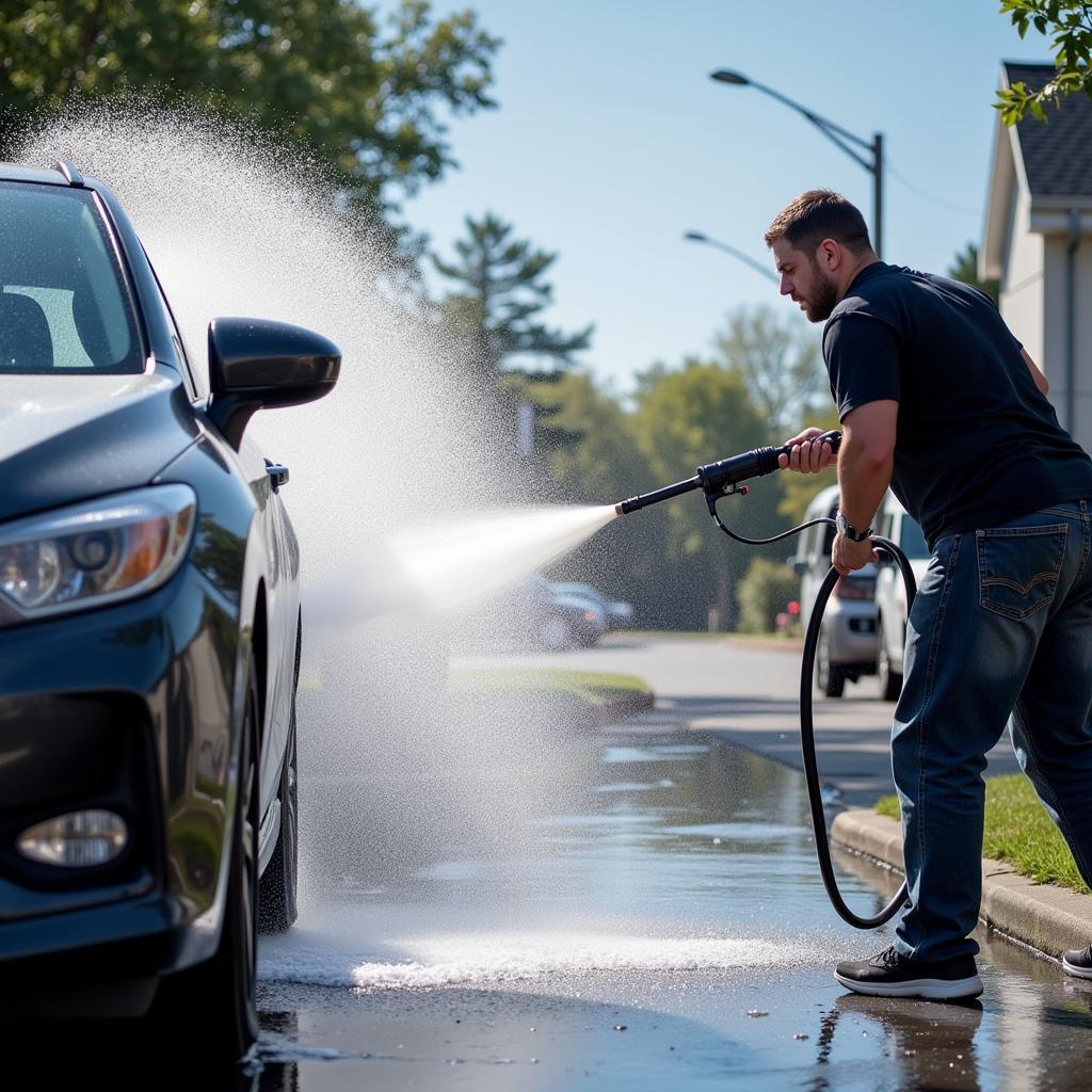 Mobile Detailer Washing a Car