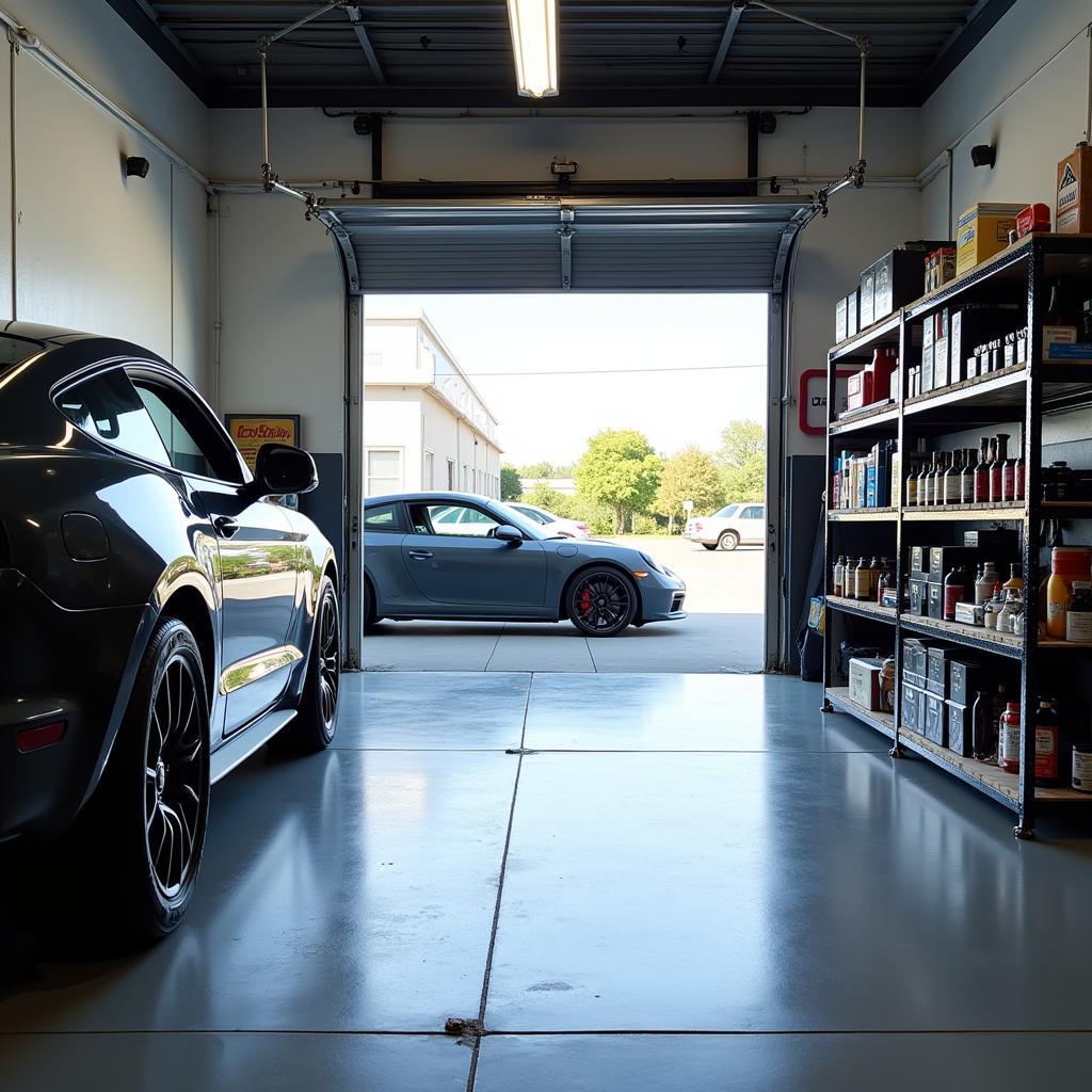 Organised Car Detailing Supplies in a Garage