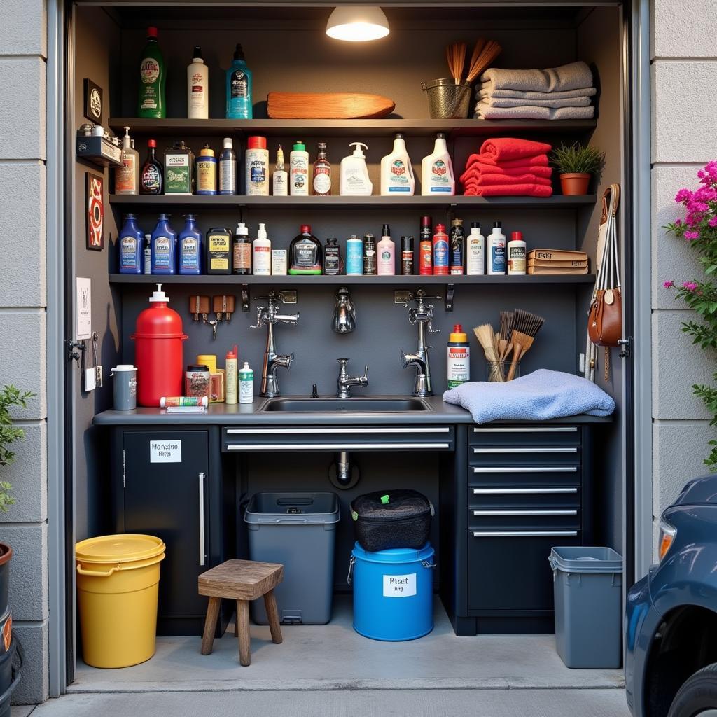 Organized Car Detailing Setup in a Garage