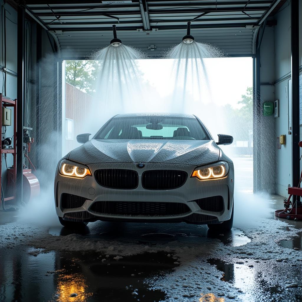 Car undergoing pre-soak treatment