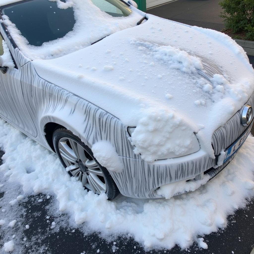 Applying Snow Foam with a Foam Cannon for Effective Pre-Wash Car Detailing